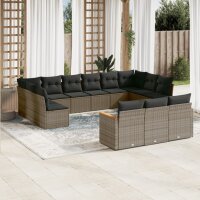 vidaXL 13-tlg. Garten-Sofagarnitur mit Kissen Grau Poly Rattan