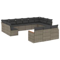 vidaXL 13-tlg. Garten-Sofagarnitur mit Kissen Grau Poly Rattan