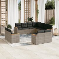 vidaXL 11-tlg. Garten-Sofagarnitur mit Kissen Grau Poly...