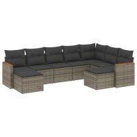 vidaXL 9-tlg. Garten-Sofagarnitur mit Kissen Grau Poly Rattan