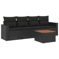 vidaXL 5-tlg. Garten-Sofagarnitur mit Kissen Schwarz Poly Rattan