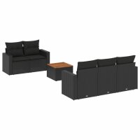 vidaXL 6-tlg. Garten-Sofagarnitur mit Kissen Schwarz Poly Rattan