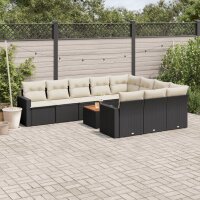 vidaXL 11-tlg. Garten-Sofagarnitur mit Kissen Schwarz Poly Rattan