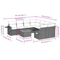 vidaXL 9-tlg. Garten-Sofagarnitur mit Kissen Schwarz Poly Rattan