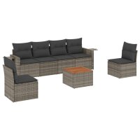 vidaXL 7-tlg. Garten-Sofagarnitur mit Kissen Grau Poly Rattan