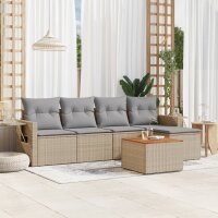 vidaXL 6-tlg. Garten-Sofagarnitur mit Kissen Beige Poly Rattan