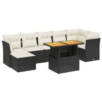 vidaXL 8-tlg. Garten-Sofagarnitur mit Kissen Schwarz Poly Rattan