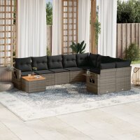 vidaXL 10-tlg. Garten-Sofagarnitur mit Kissen Grau Poly...