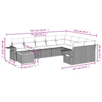 vidaXL 10-tlg. Garten-Sofagarnitur mit Kissen Grau Poly Rattan