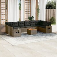 vidaXL 11-tlg. Garten-Sofagarnitur mit Kissen Grau Poly...