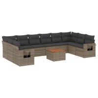 vidaXL 11-tlg. Garten-Sofagarnitur mit Kissen Grau Poly...