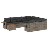 vidaXL 11-tlg. Garten-Sofagarnitur mit Kissen Grau Poly...