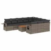 vidaXL 11-tlg. Garten-Sofagarnitur mit Kissen Grau Poly...