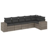 vidaXL 6-tlg. Garten-Sofagarnitur mit Kissen Grau Poly Rattan