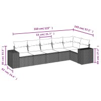 vidaXL 6-tlg. Garten-Sofagarnitur mit Kissen Grau Poly Rattan