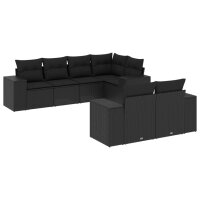 vidaXL 7-tlg. Garten-Sofagarnitur mit Kissen Schwarz Poly Rattan