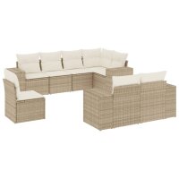 vidaXL 8-tlg. Garten-Sofagarnitur mit Kissen Beige Poly Rattan