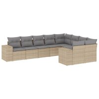 vidaXL 9-tlg. Garten-Sofagarnitur mit Kissen Beige Poly Rattan