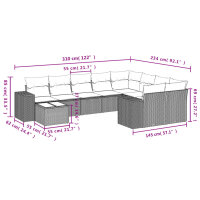 vidaXL 10-tlg. Garten-Sofagarnitur mit Kissen Beige Poly Rattan