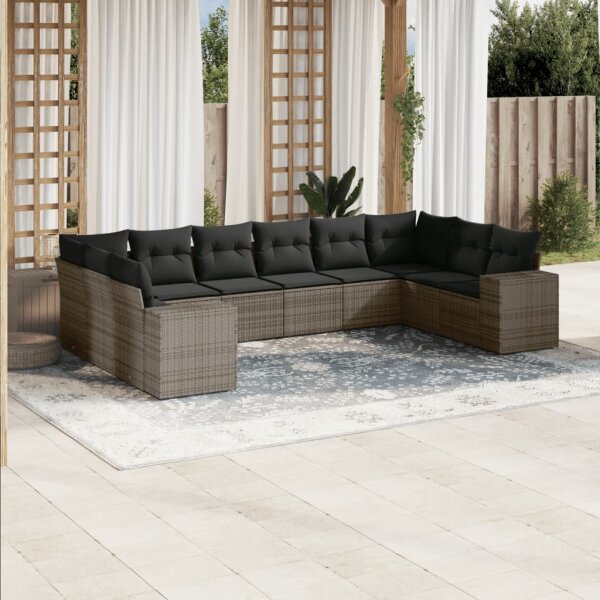 vidaXL 10-tlg. Garten-Sofagarnitur mit Kissen Grau Poly Rattan