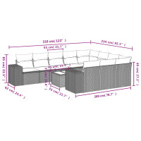 vidaXL 11-tlg. Garten-Sofagarnitur mit Kissen Schwarz Poly Rattan