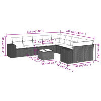 vidaXL 11-tlg. Garten-Sofagarnitur mit Kissen Schwarz Poly Rattan