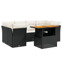 vidaXL 7-tlg. Garten-Sofagarnitur mit Kissen Schwarz Poly Rattan