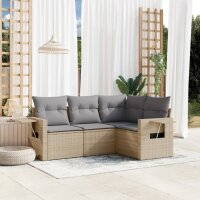 vidaXL 4-tlg. Garten-Sofagarnitur mit Kissen Beige Poly Rattan