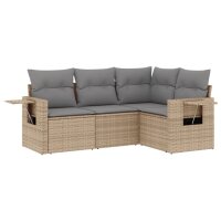 vidaXL 4-tlg. Garten-Sofagarnitur mit Kissen Beige Poly Rattan