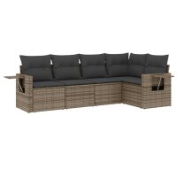 vidaXL 5-tlg. Garten-Sofagarnitur mit Kissen Grau Poly Rattan