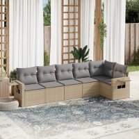 vidaXL 6-tlg. Garten-Sofagarnitur mit Kissen Beige Poly Rattan