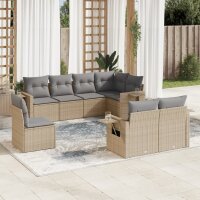 vidaXL 8-tlg. Garten-Sofagarnitur mit Kissen Beige Poly Rattan