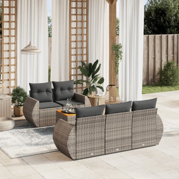 vidaXL 6-tlg. Garten-Sofagarnitur mit Kissen Grau Poly Rattan