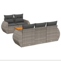 vidaXL 6-tlg. Garten-Sofagarnitur mit Kissen Grau Poly Rattan