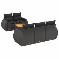 vidaXL 6-tlg. Garten-Sofagarnitur mit Kissen Schwarz Poly Rattan