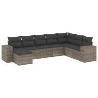 vidaXL 8-tlg. Garten-Sofagarnitur mit Kissen Grau Poly Rattan