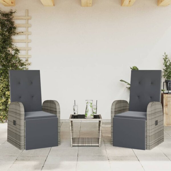 vidaXL 3-tlg. Garten-Essgruppe mit Kissen Grau Poly Rattan