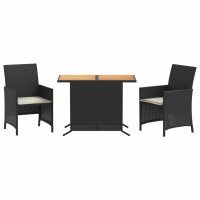 vidaXL 3-tlg. Bistro-Set mit Kissen Schwarz Poly Rattan