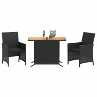 vidaXL 3-tlg. Bistro-Set mit Kissen Schwarz Poly Rattan