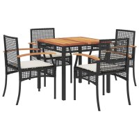 vidaXL 5-tlg. Garten-Essgruppe mit Kissen Schwarz Poly Rattan