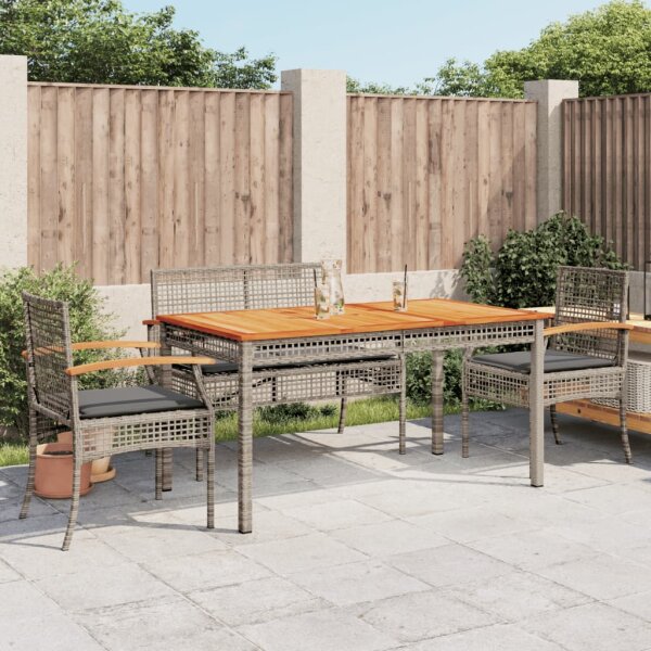 vidaXL 5-tlg. Garten-Essgruppe mit Kissen Grau Poly Rattan