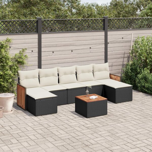 vidaXL 8-tlg. Garten-Sofagarnitur mit Kissen Schwarz Poly Rattan