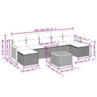 vidaXL 8-tlg. Garten-Sofagarnitur mit Kissen Schwarz Poly Rattan