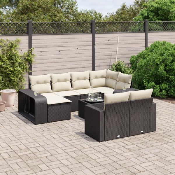 vidaXL 11-tlg. Garten-Sofagarnitur mit Kissen Schwarz Poly Rattan