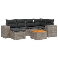 vidaXL 7-tlg. Garten-Sofagarnitur mit Kissen Grau Poly Rattan