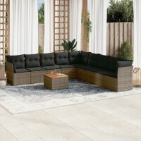 vidaXL 10-tlg. Garten-Sofagarnitur mit Kissen Grau Poly...