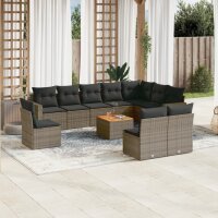 vidaXL 11-tlg. Garten-Sofagarnitur mit Kissen Grau Poly...