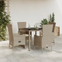 vidaXL 5-tlg. Garten-Essgruppe mit Kissen Beige Poly Rattan