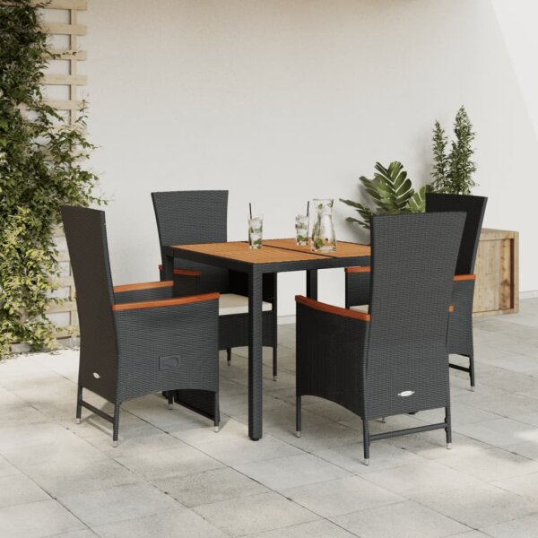 vidaXL 5-tlg. Garten-Essgruppe mit Kissen Schwarz Poly Rattan