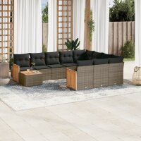 vidaXL 11-tlg. Garten-Sofagarnitur mit Kissen Grau Poly...